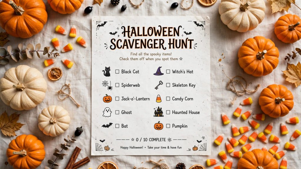 Halloween scavenger hunt checklist for kids